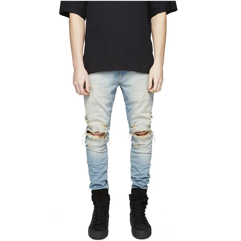 

New Fashion Men Jean Hip Hop Thin Men Jeans New Elastic Cotton Mens Skinny Jeans Pants Slim Fit Denim Trousers Black Blue