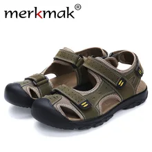 Merkmak/повседневные мужские сандалии в винтажном стиле; модная летняя Удобная Кожаная обувь; уличные мужские сандалии; Прямая поставка; большие размеры 38-48