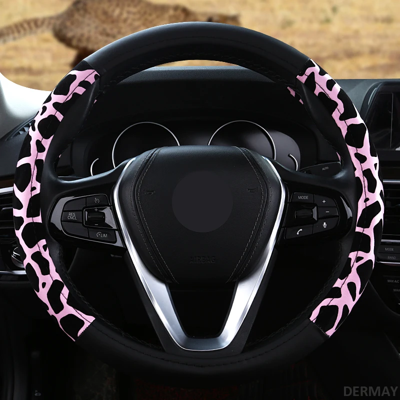DERMAY Новая мода Леопардовый принт чехол рулевого колеса автомобиля из искусственной кожи красный синий розовый персонализированные для девочек женские авто аксессуары