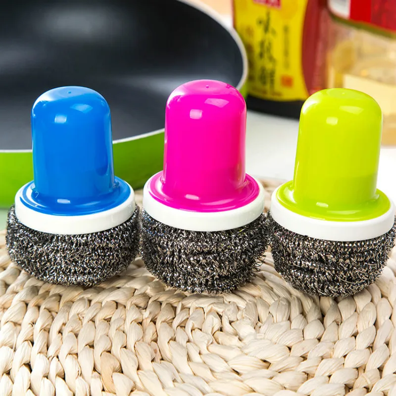 

Steel Wire Ball Cleaning Brush with Handle Kitchen Cleaner Tool for Washing Pot Dish Pan Bowl Scouring Pads Practicle Brush