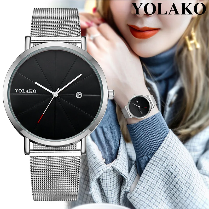 

Women Quartz Watch Ultra-thin Round Dial Wrist Watch with Calendar for Business Travel @M23