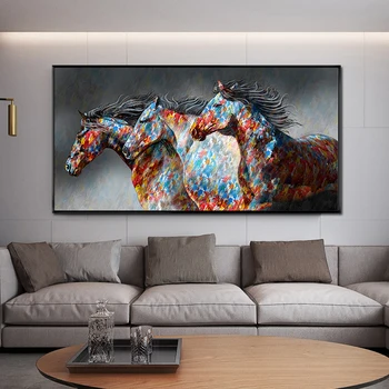

Wall Oil Painting Posters Running Horse Canvas Painting Wall Art Picture Wild Animals Canvas Pictures for Living Room No Frame