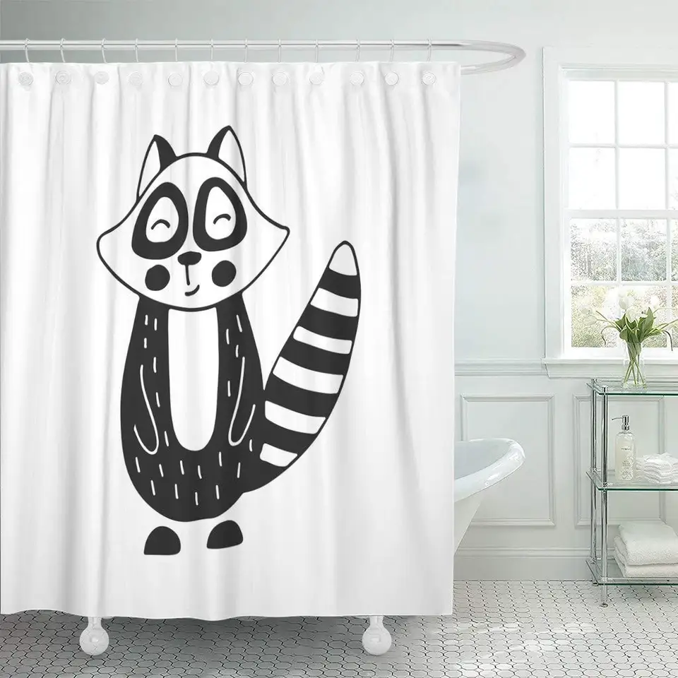 Shower Curtain Hooks Kids Nursery Raccoon Animal In Scandinavian