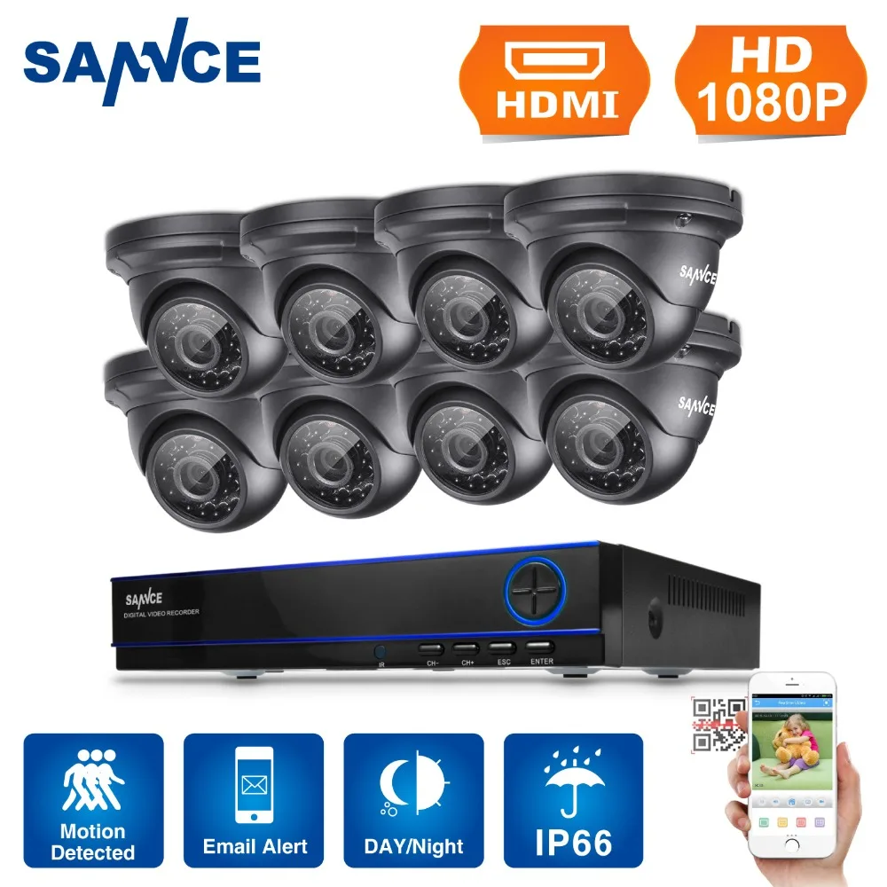 SANNCE 8CH HD 1080P CCTV System 8pcs 2.0MP IR Outdoor CCTV Security Cameras 8 channels 3000TVL Video Surveillance DVR Kit