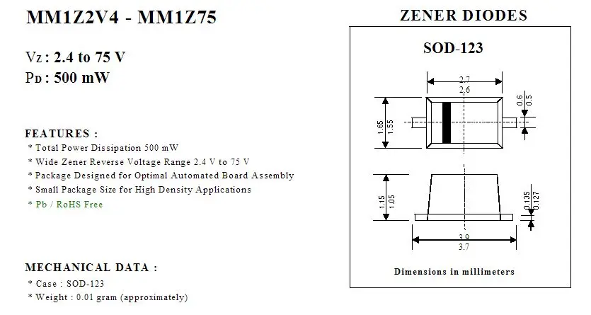 Мощность MM1Z27 SMD 27 в 0 5 Вт ST SOD123 марка: 5P Диод Зенера новый и оригинальный|0 power|smd 0.5wsmd