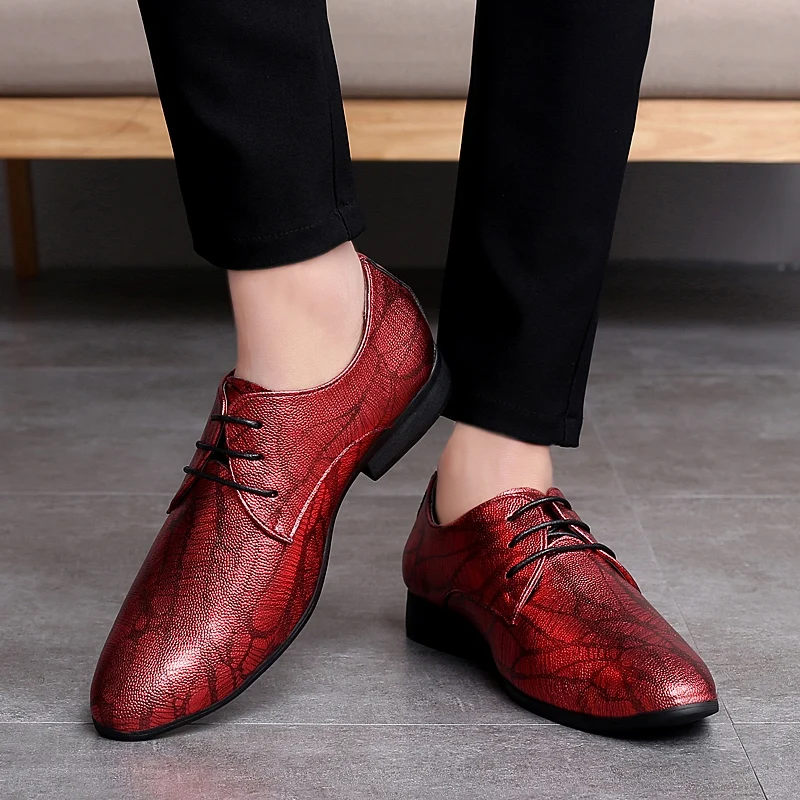 fashion snake skin men leather dress shoes cool designer evening party male footwear italian wedding brogue oxford shoes for men (18)