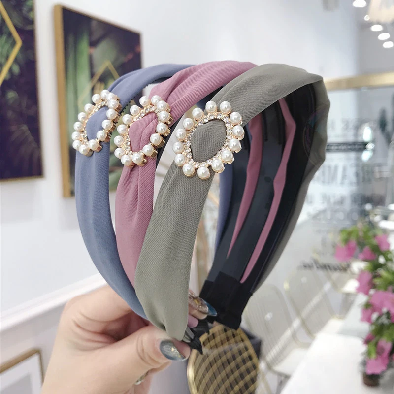 

New Candy Color Hairbands for Women Oval Circle Crystal Pearls Fine Side Head Band with Teeth Anti-skid Fashion Hair Accessories