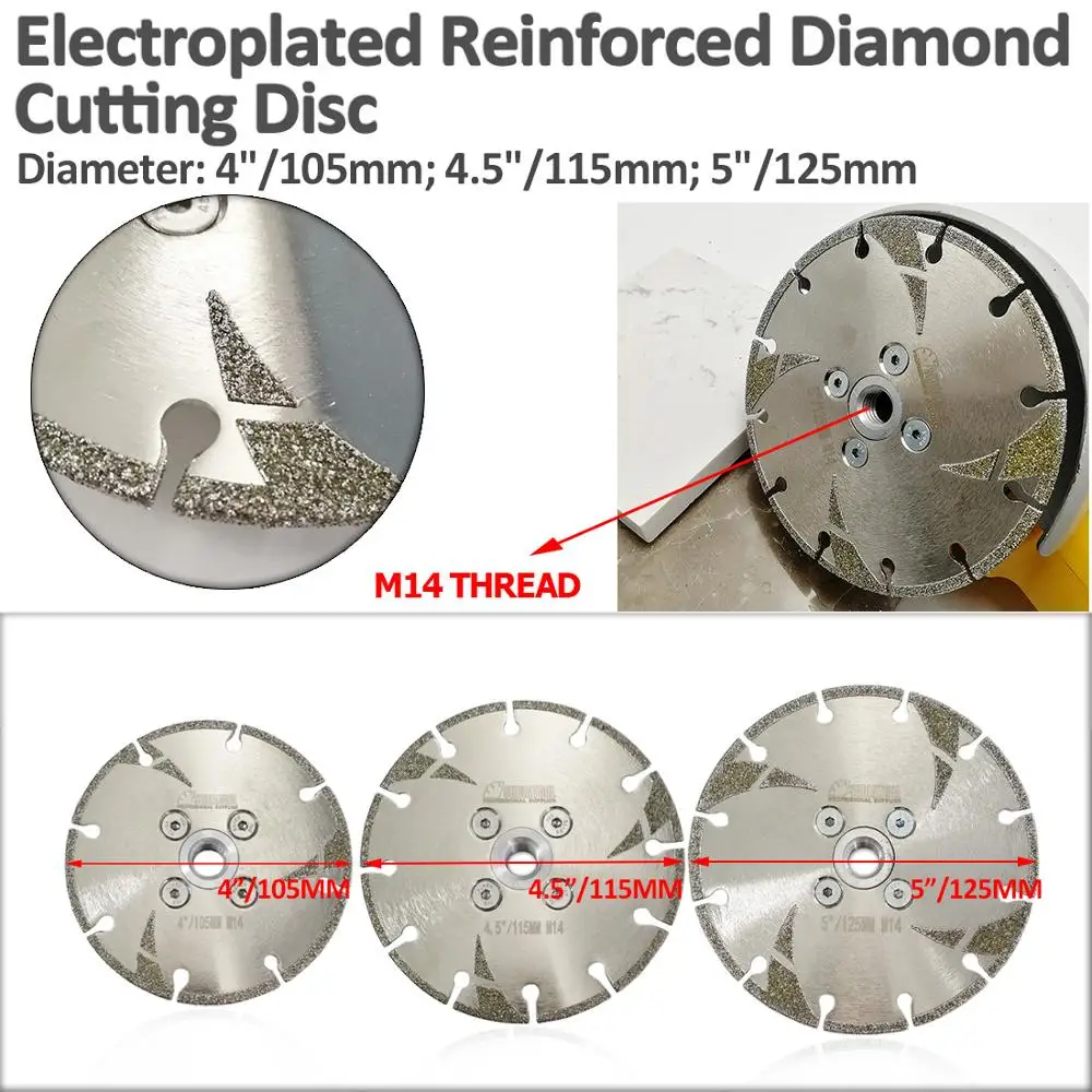 DIATOOL 1pc Electroplated Reinforced Diamond Cutting & Grinding Blade M14 Thread Diamond Disc Marble