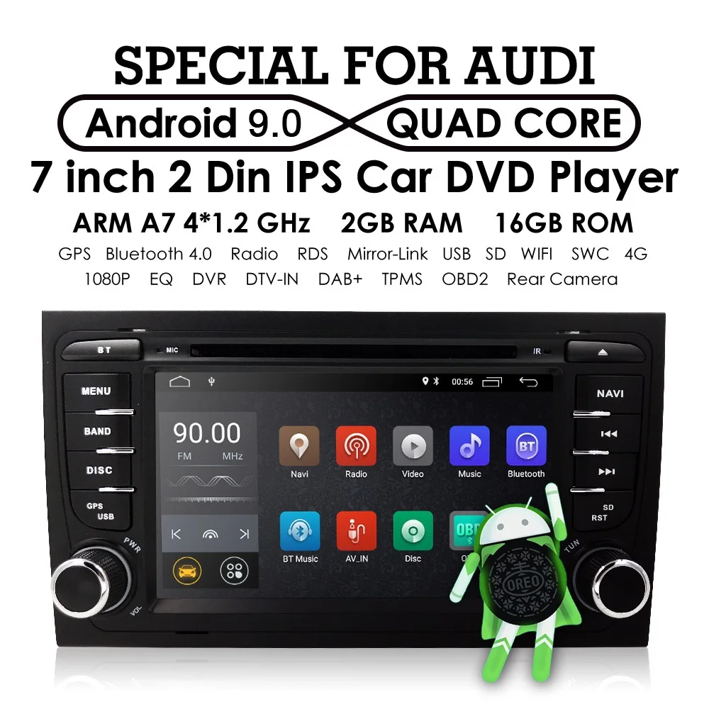 Android 9,0 четырехъядерный автомобильный dvd-плеер для Audi A4 B6 B7 8E 8H S4 RS4 с RDS стальным колесом управления OBD2 DAB+ TPMS карта камеры