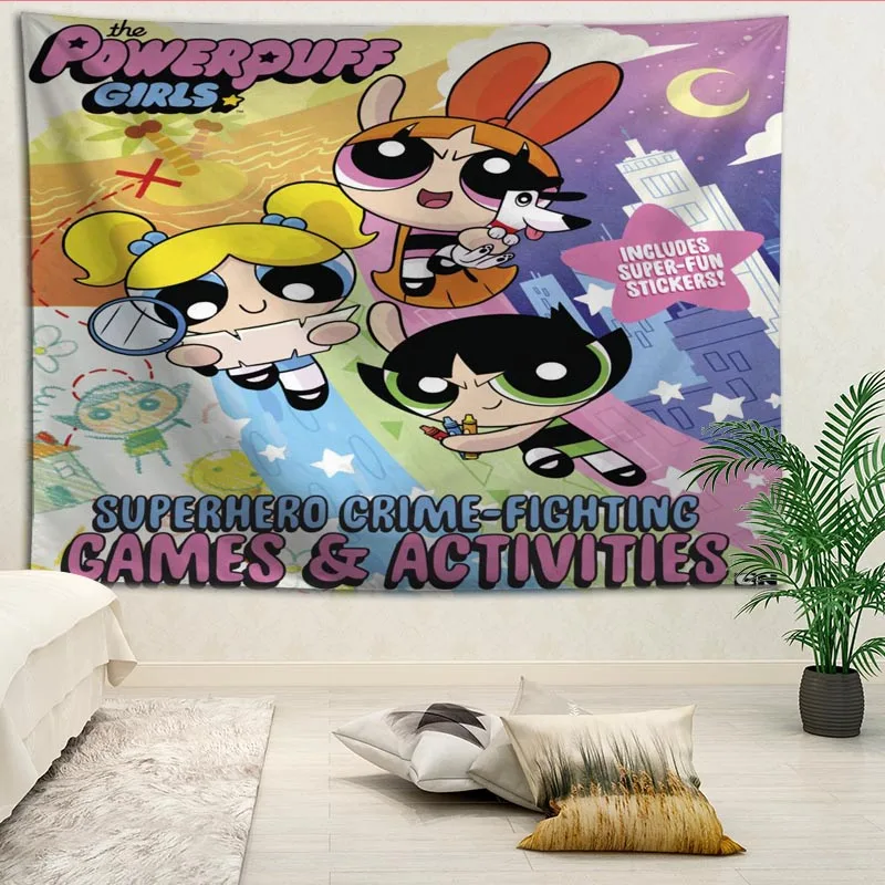 Пользовательские Powerpuff девушки Перезагрузка печатных гобелены пляжное полотенце Йога коврик одеяло украшение стены Бохо Декор гобелен больше размеров