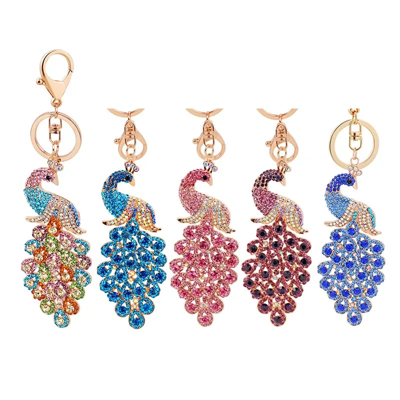 5 цветов Bling кольца для ключей со стразами элегантный красочный брелок-палин Peafowl