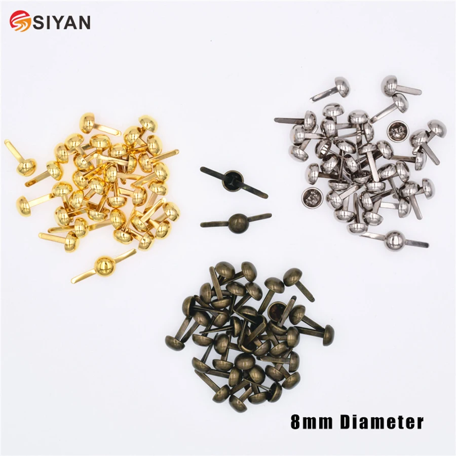 

100Pcs 8mm Silver Tone Metal Crafts Round Purse Feet Rivets Studs Pierced fit Punk Rock Rivets Embellishment DIY Crafts