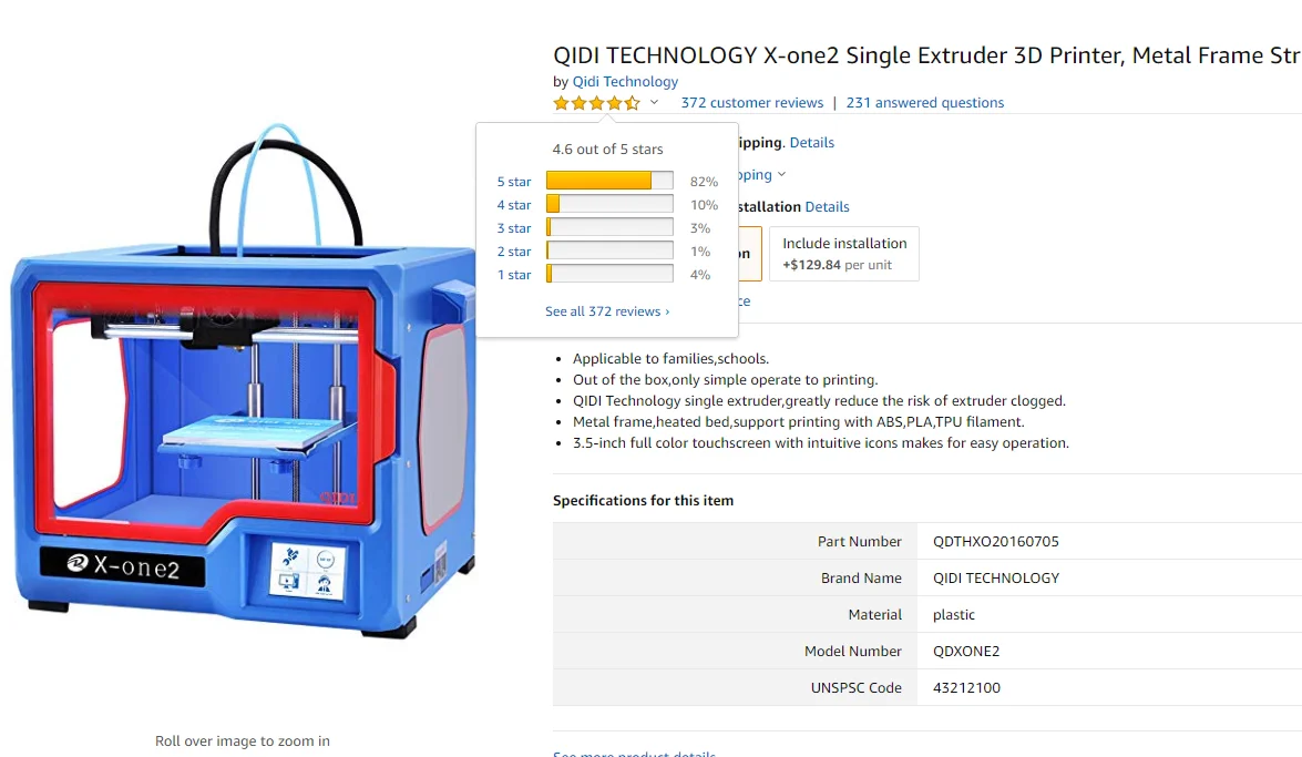 QIDI TECH 3d принтер X-one2 полностью Металлическая структура 3,5 дюймов сенсорный экран тепло bedPLA и ABS