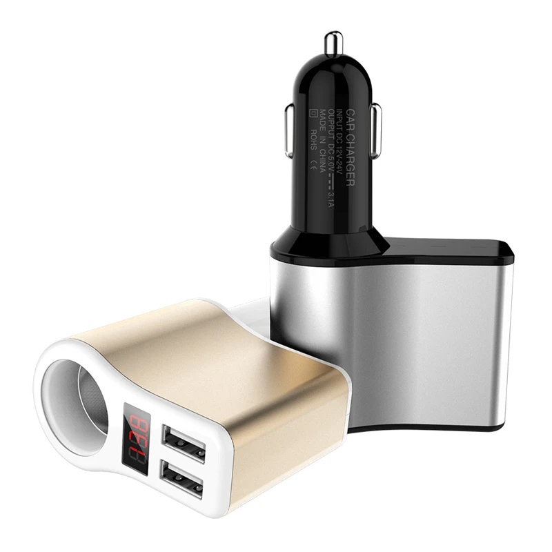 

3.1A Dual USB Fast Charging Car Charger With Lighter Slot Voltage LED Display for iPhone Samsang Huawei Mobile Phone GPS DVR