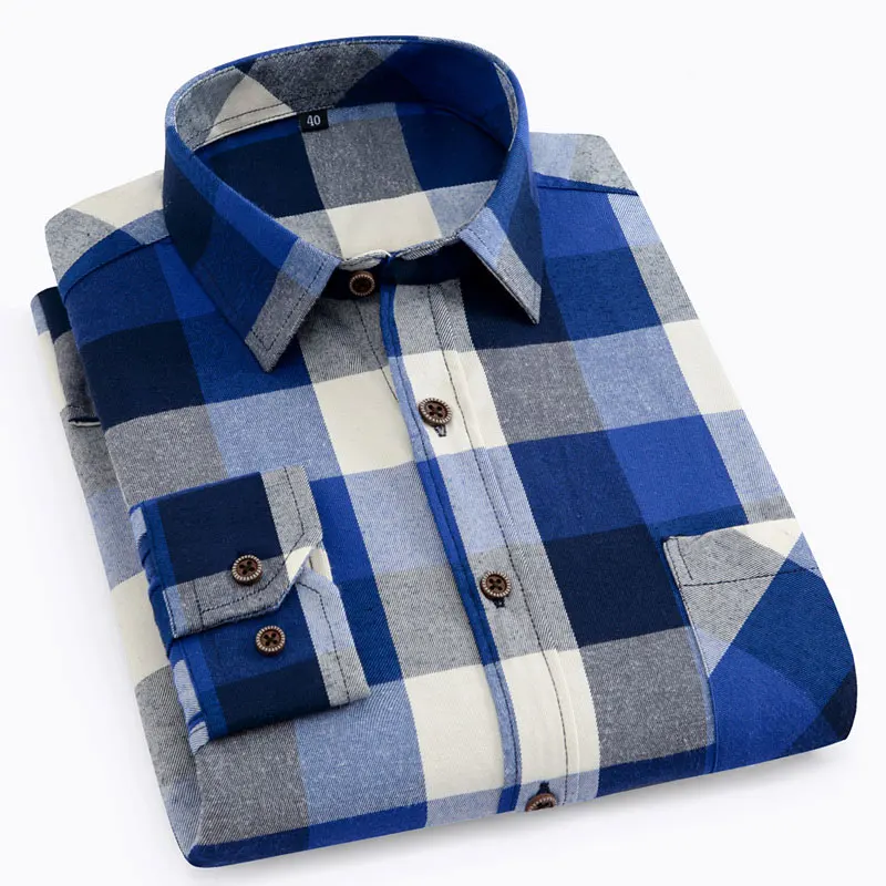 

Spring Autumn New Men's Plaid Shirts Long Sleeved Good Quality Fashion Checked Slim Fit With Pocket Man Casual Flannel Shirt