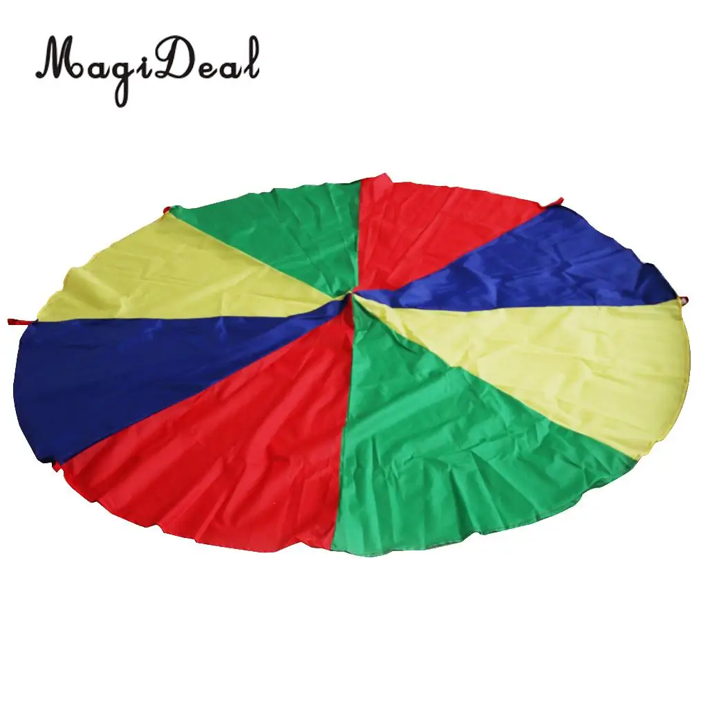 6.5 Feet 8 Handles Children Kids Rainbow Parachute Training Toy Game Colorful for Park Garden Party Picnic Outdoor Indoor Toy