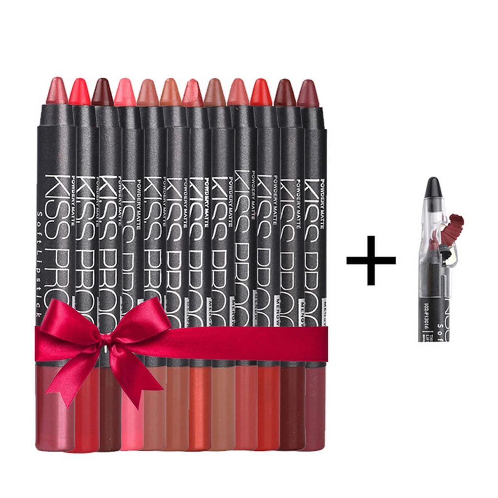 

12 Color/set Waterproof Lipstick Pen Lasting Lipstick with Pencil Sharpener Pigments Lip Balm