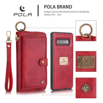 

POLA Multifunction Wristband Leather Holster Zip Wallet Case For Samsung Galaxy Card Pocket Magnetic Detachable Car Ring