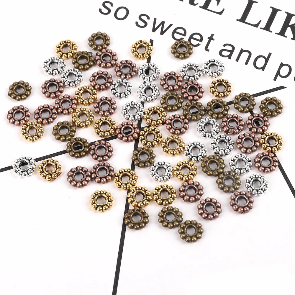

Ancient 6mm 100pcs Daisy Flower Spacers bead Metal Gold Tibetan Silver Spacer Beads for Jewelry Making hole 2mm DIY Bracelet