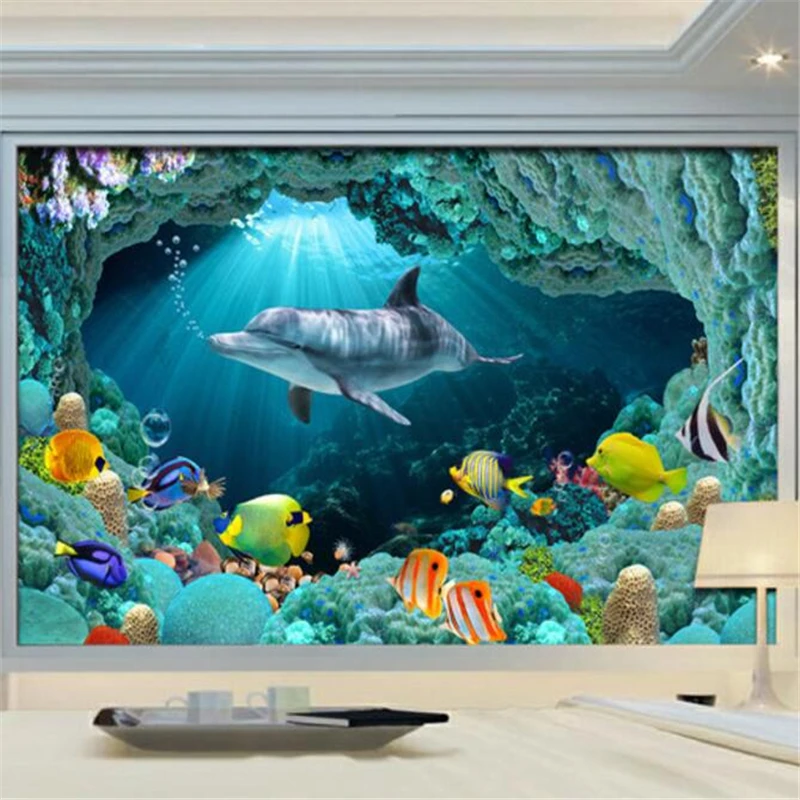 3D-обои на заказ wellyu фотофрески подводный мир поиск дельфина фон для телевизора