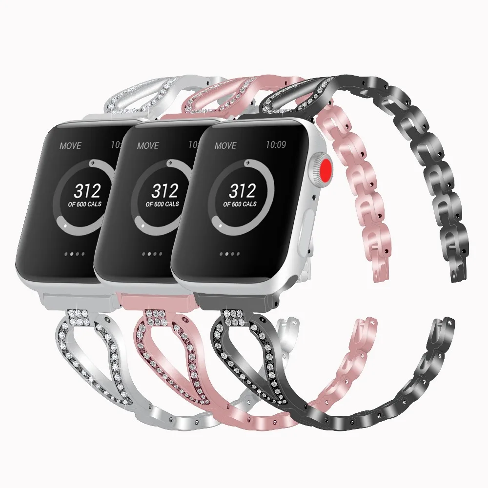Ремешки из нержавеющей стали совместимый для Apple Watch 38 мм 40 серии 4, серии 3, серии 2 1 интимные аксессуары Металл Алмаз браслет