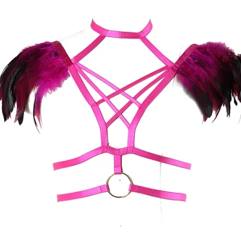 

Shoulder Wing Feather Epaulette Cage Harness Bra Chest Strap Crop Top Lingerie Belts Top Halter Bra Bondage Costume