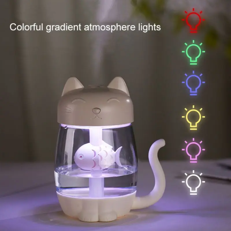 

3 in 1 350ML USB Cat Air Humidifier Ultrasonic Cool-Mist Adorable Mini Humidifier With LED Light Mini USB Fan for Home office
