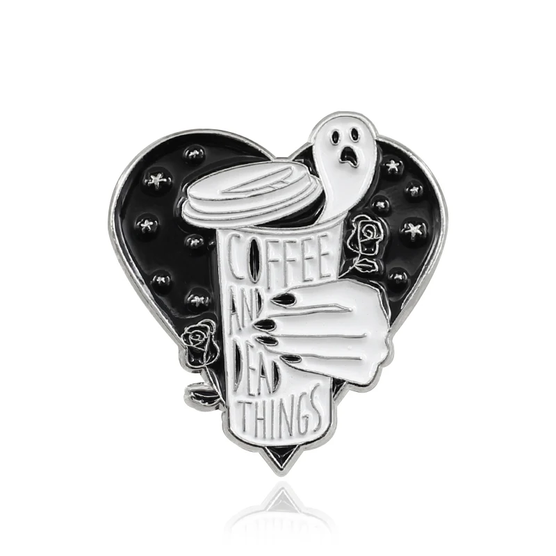Брошь черная в форме сердца звезда ведьма рука Черная роза кофе и мертвые вещи