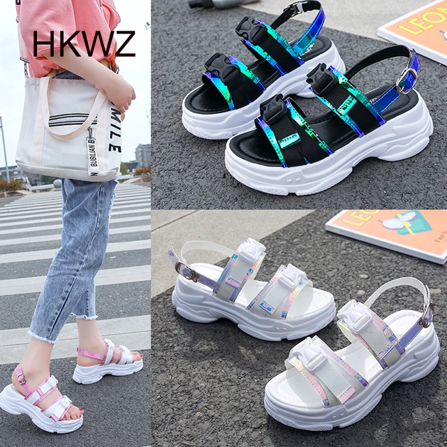 

2019 summer sandals female high to help wild new student sports and leisure non-slip beach gladiator shoes size 35-39