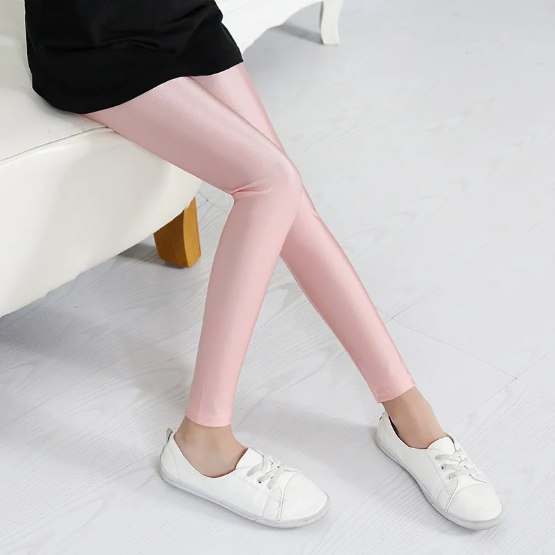 Girls Pants 2-16 Years Girl Candy Color Solid Ankle Length Slim Fitted Shine for School kids pants girls trousers