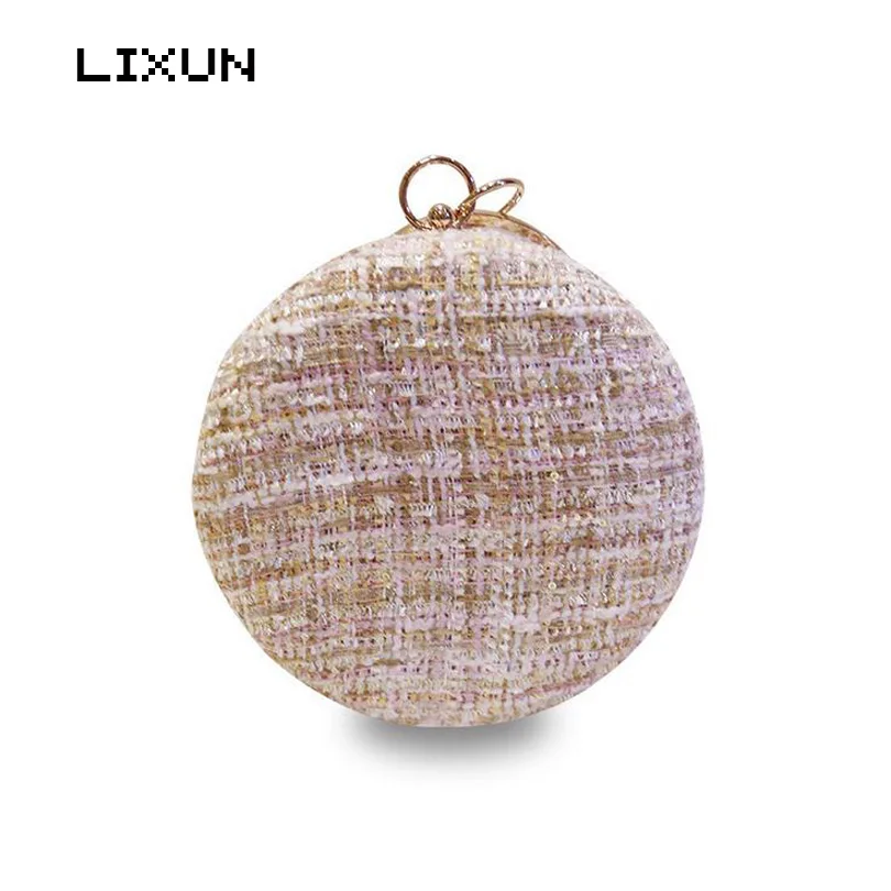 

Women Wool Circular Day Clutches Evening Bag Ladies Party Wedding Bride Fashion Chain Wallet Makeup Bags Diamonds Handbags Bolsa