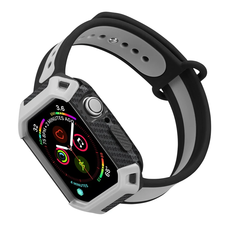 ASHEI ремешок для спортивных часов для Apple Watch Series 4 Band с чехлом 44 мм 40 мм силиконовый сменный Браслет наручный ремень для iWatch Cover - Цвет ремешка: black grey