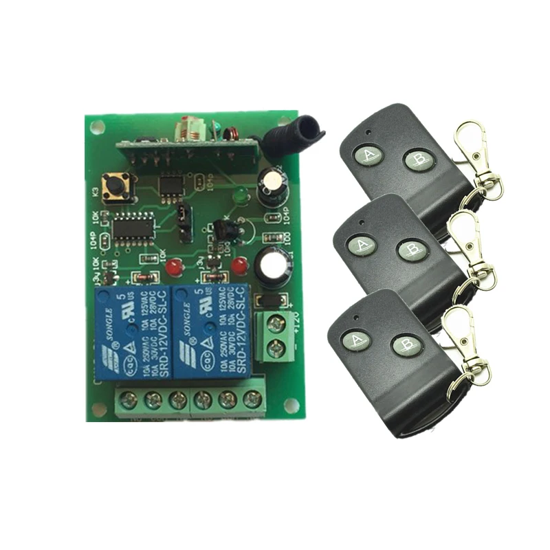 

DC12V 2CH 10A Radio Controller RF Wireless Relay Remote Control Switch 315 MHZ 433 MHZ teleswitch 3 Transmitter +1 Receiver