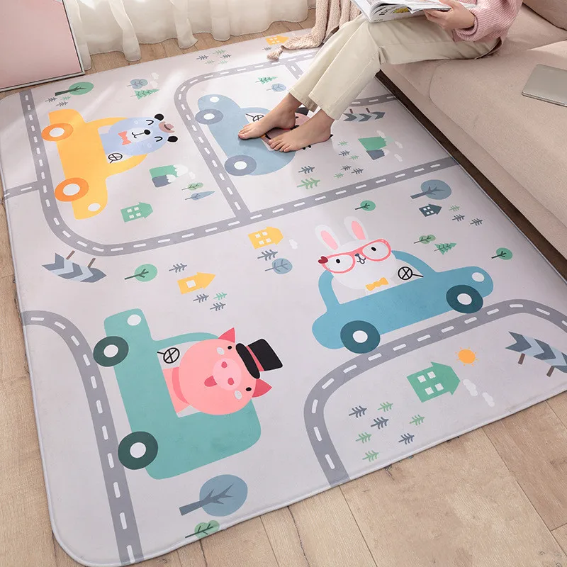 

Cartoon Animal Driver Carpet Living Room Decoration Rug High Quality Suede Children Bedroom Crawling Mat Non-slip Floor Mat