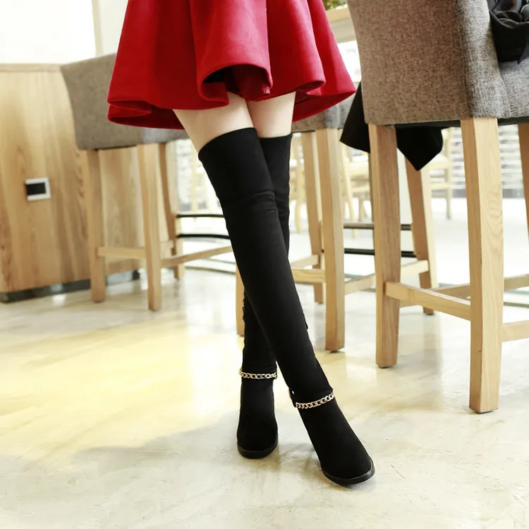 

2016 Big Size 34-43 High heels autumn Winter Shoes For Women Sexy Casual Slip-on Ribbons Women's Boots Big size 8156