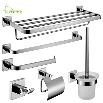 

Modern SUS 304 stainless steel Round Solid Chrome Wall Mounted Bathroom Accessory Sets Towel Bar Paper Holder Clothes Hook
