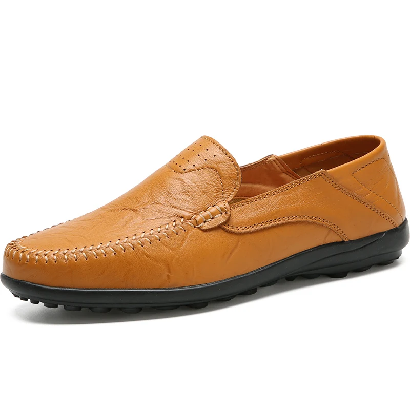 Jkpudun итальянская Для мужчин повседневная обувь летние туфли-лодочки из натуральной кожи; мужские лоферы; мокасины; слипоны Мужская обувь на плоской подошве; дышащая мужская обувь для вождения - Цвет: Yellow brown