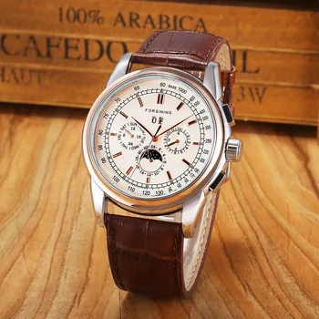 

Forsining High Grade Automatic Round Champagne Color Dial Men Watch with Brown Genuine Leather Strap