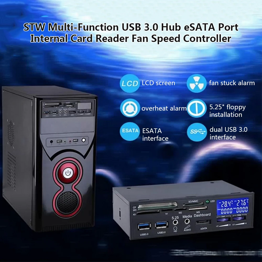 STW-Multi-Function-USB-3-0-Hub-eSATA-Port-Internal-Card-Reader-Fan-Speed-Controller-with
