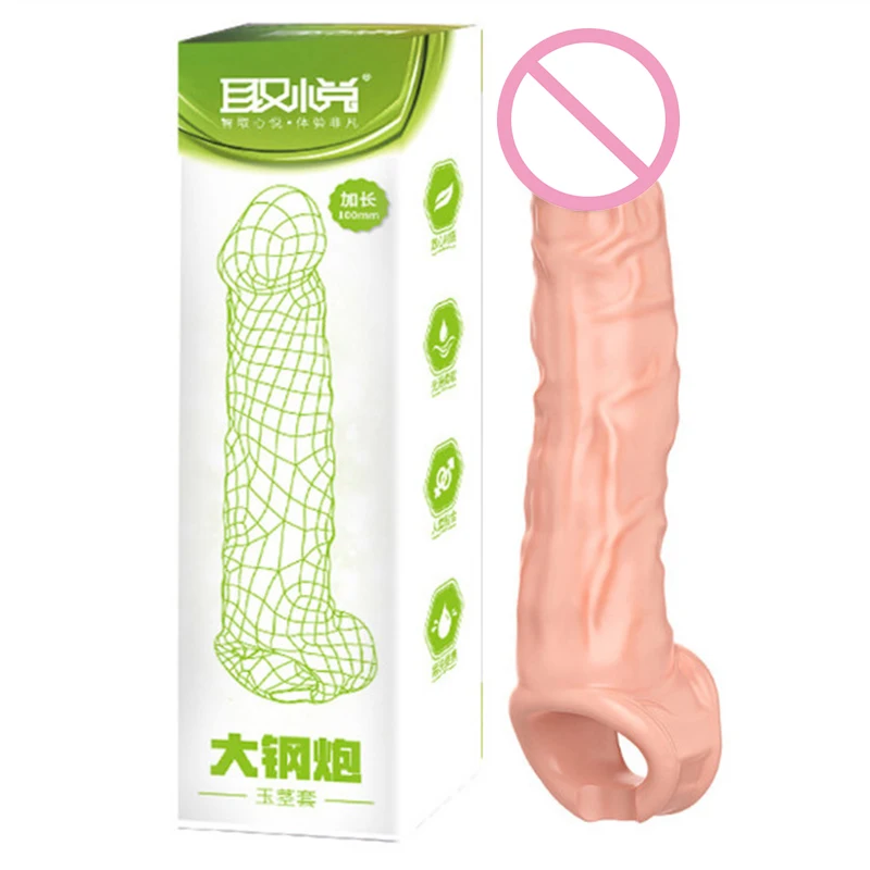 

New Silicone Reusable Penis Sleeve Extender Thick Condom Dildo Enlargement Cock Ring Delay Ejaculation Sex Toys for Men