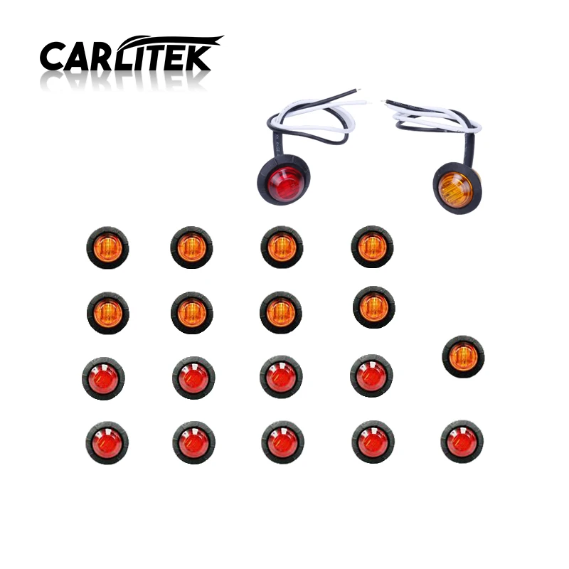 CARLitek 20x светодиодные фонари для прицепа Янтарный красный 3 led Круглый Боковой