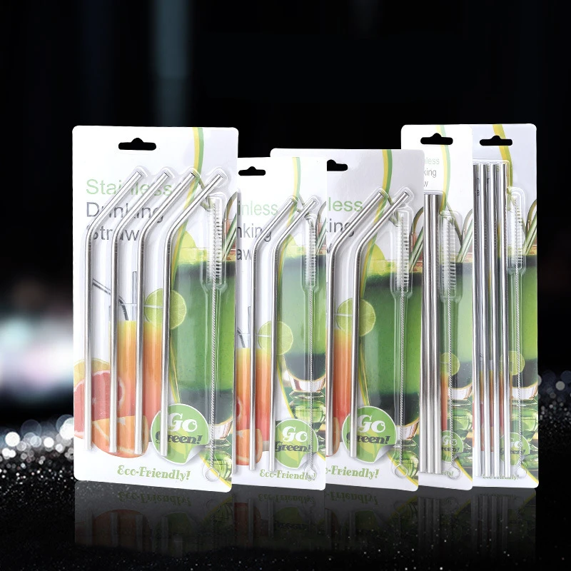 

4Pcs Reusable Drinking Straw High Quality 304 Stainless Steel Metal Straw with Cleaner Brush For Mugs Metal Straw Set