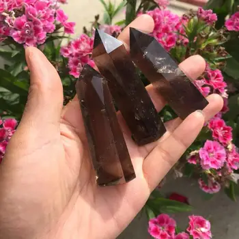 

3pcs high quality beautiful natural smoky quartz Crystal gemstone point obelisk reiki healing crystal wand wholesale