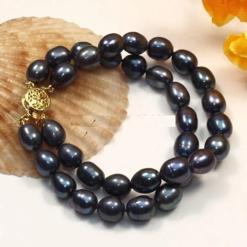 

shipping2strand 10-12mm Natural tahitian black pearl bracelet 7.5" 14k Gold 5.25