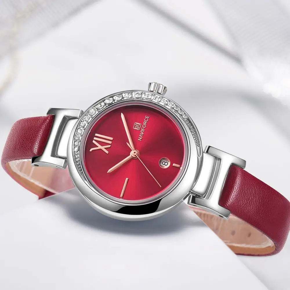 Ceny NAVIFORCE kobiety zegarek marki mody luksusowy zegarek kwarcowy panie zegarki dziewczyna sukienka zegar zegarek z paskiem skórzanym Montre Femme Reloj Mujer