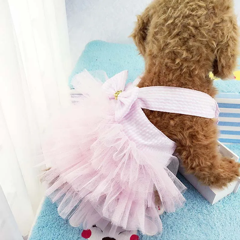 

Girl Pet Clothes Cat Dog Tutu Dress Striped Bow Puppy Costume Apparel Princess Dresses E2S