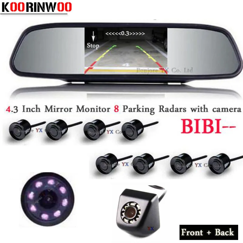 

Koorinwoo HD Car Parking Sensors 8 Radars BIBI Alarm Parktronic 4.3/5 Monitor Mirror Front Camera Car Rear view Camera Detector