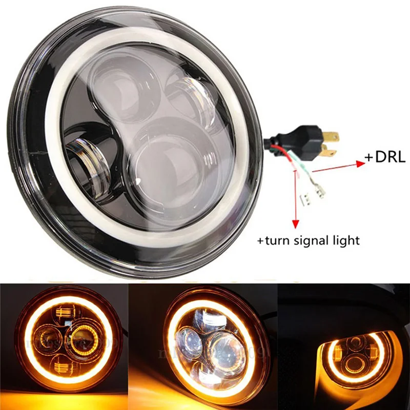 7 INCH Round led headlights Bulb with Halo Angel eyes Ring & DRL