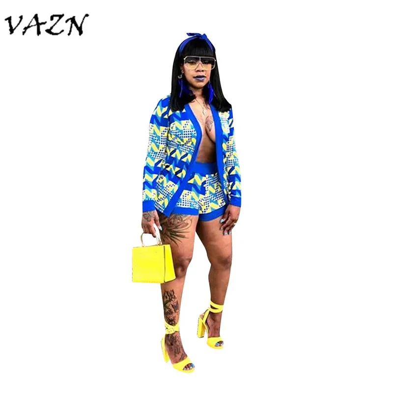 

VAZN Hot Sale Exotic 2018 Casual Fashion Style 2 piece Women Set Print Outwear Short Pant Bodycon Set ALS007