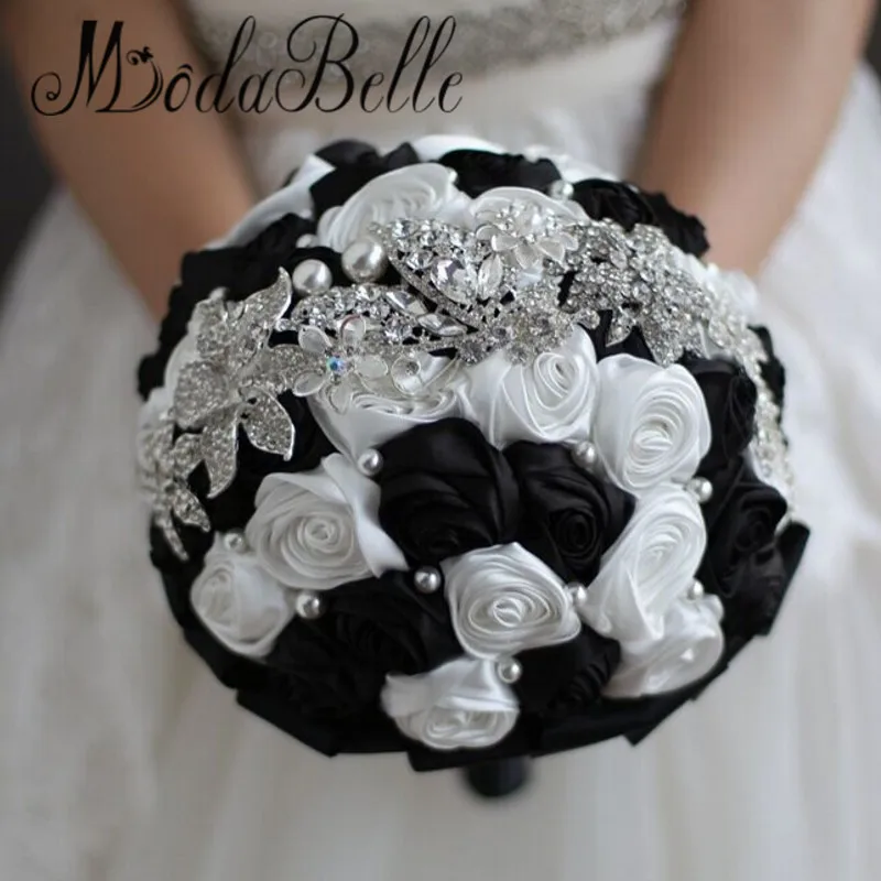 Modabelle Personnalisé Bruidsboeket Satin Noir Blanc Bouquet